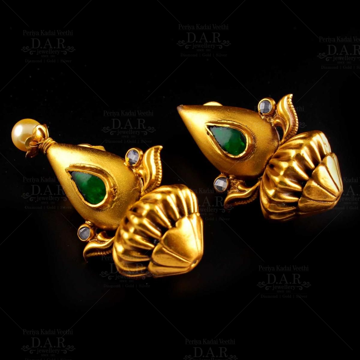 Buy 1 Gram Gold Pink Stone Green Mango Double Palakka Stud Earrings