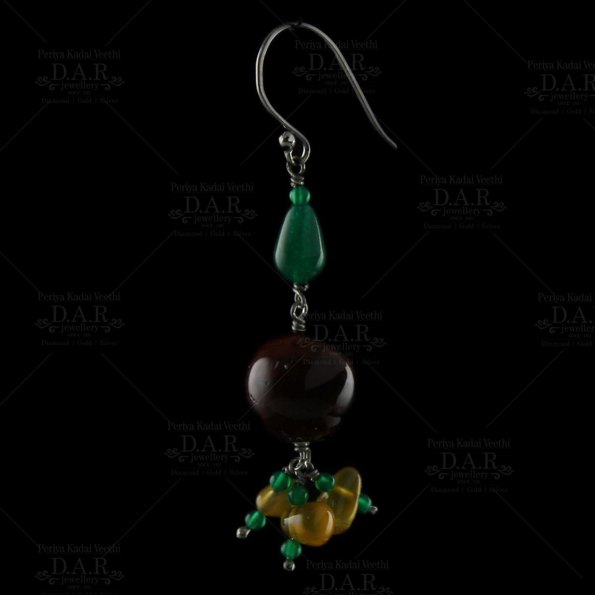 Marcasite Green Stone Hanging Earring - Divine Jewels