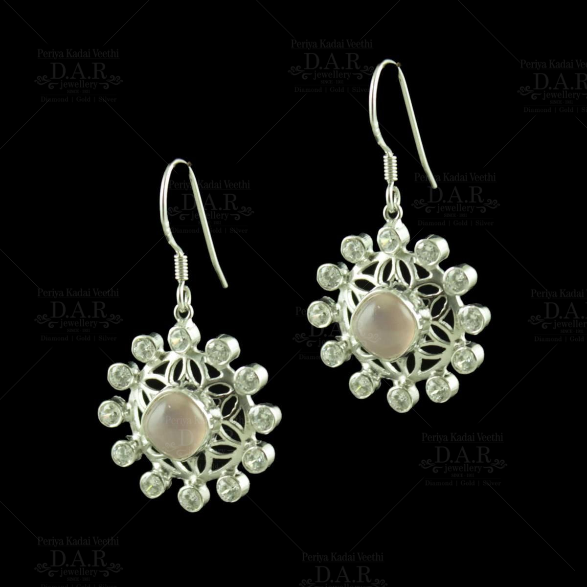 Glamorous Circular Stone Chain Hanging Earring