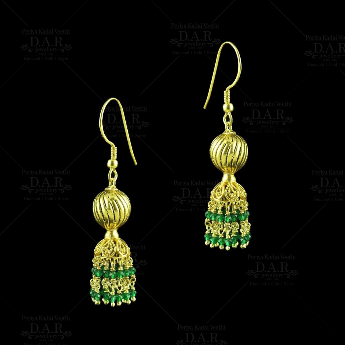 22K Gold Hoop Earrings - Jhumkas (Buttalu) - Gold Dangle Earrings With  Color Stones (Temple Jewellery) - 235-GJH2475 in 14.600 Grams