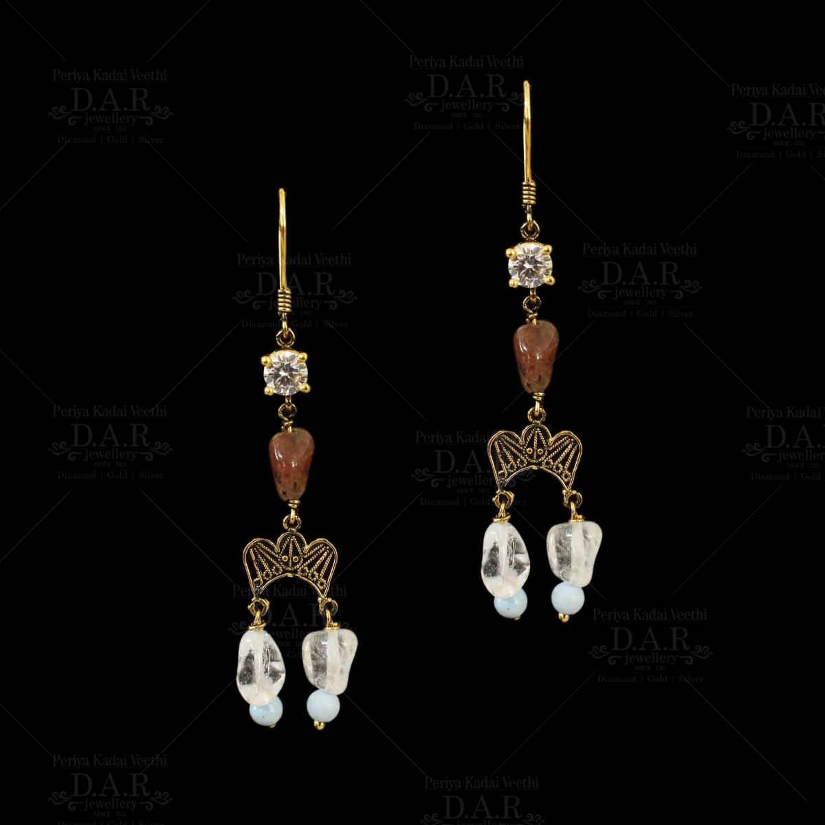 Buy 22Kt Semi Precious Stone Gold Hanging Earrings For Kids 74VK7063 Online  from Vaibhav Jewellers