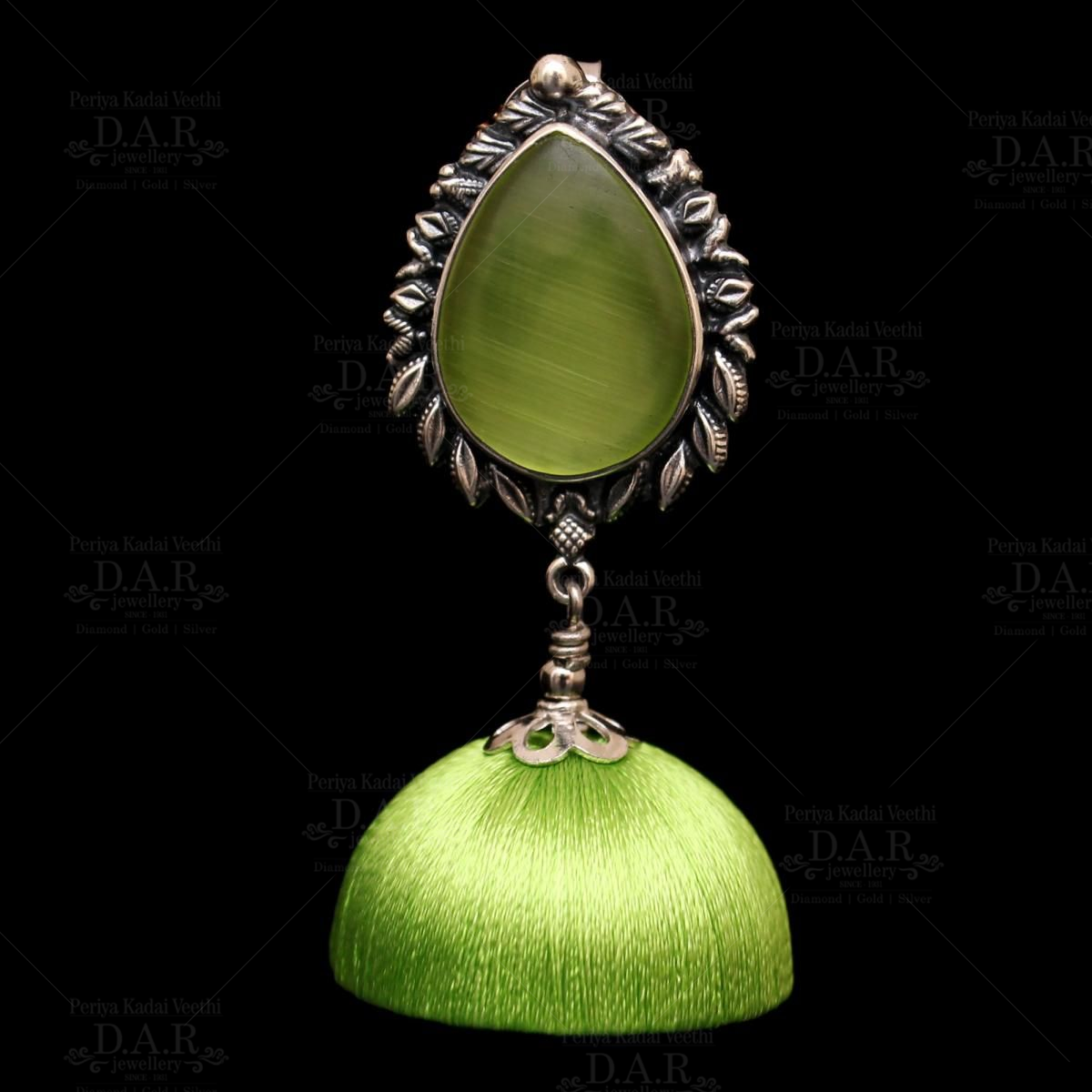 Gorgeous Green Stone Jhumkas - South India Jewels