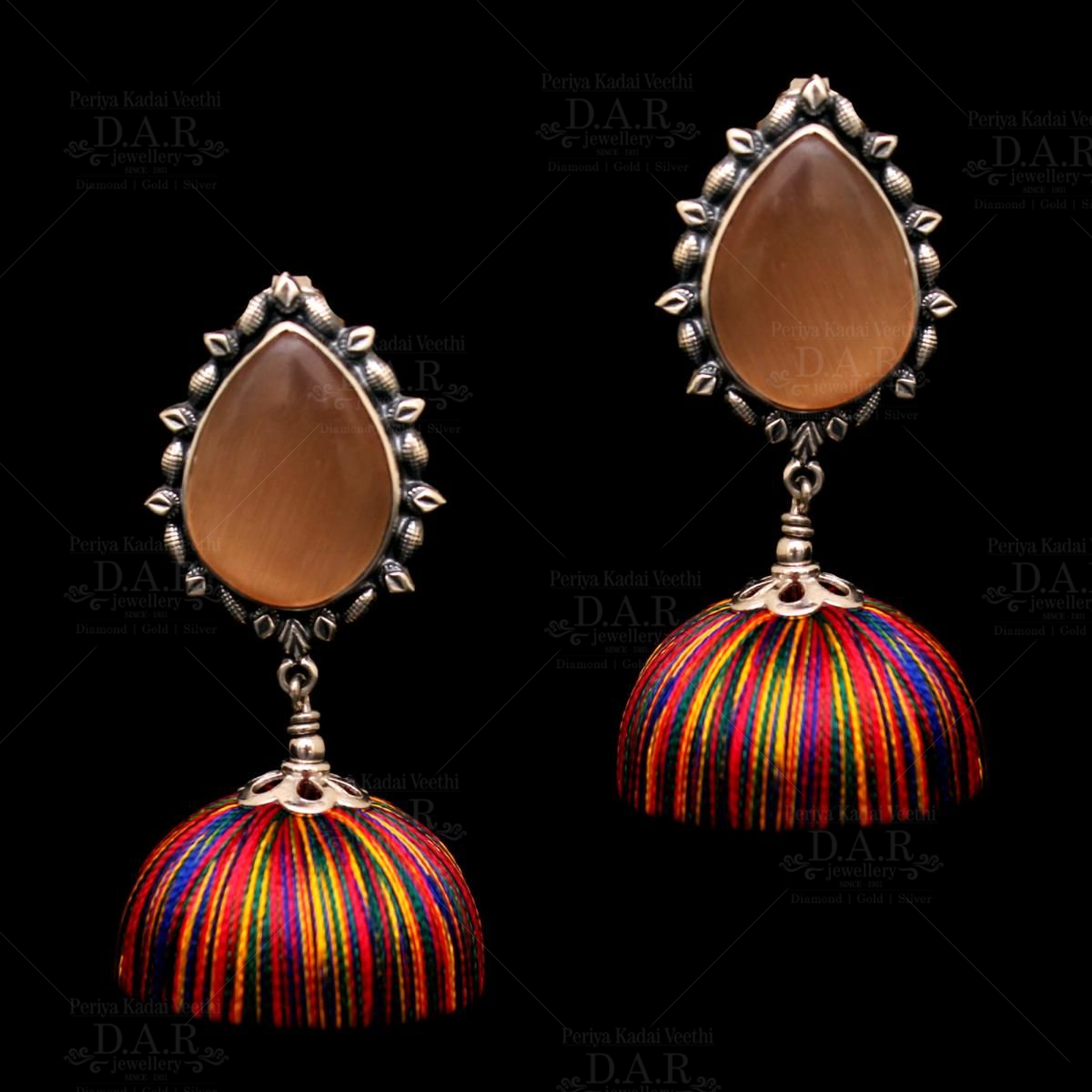 Green Colour Stone Umbrella Jhumka Jumkha Indian Earring Ear Studs