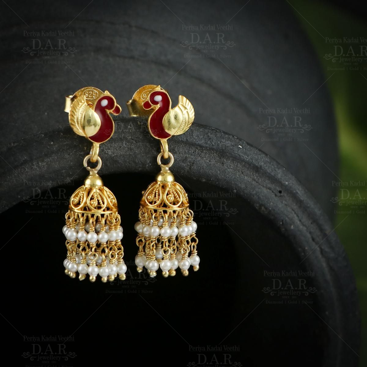 22K Yellow Gold Jhumka Earrings w/ Rubies (24.9gm) – Virani Jewelers